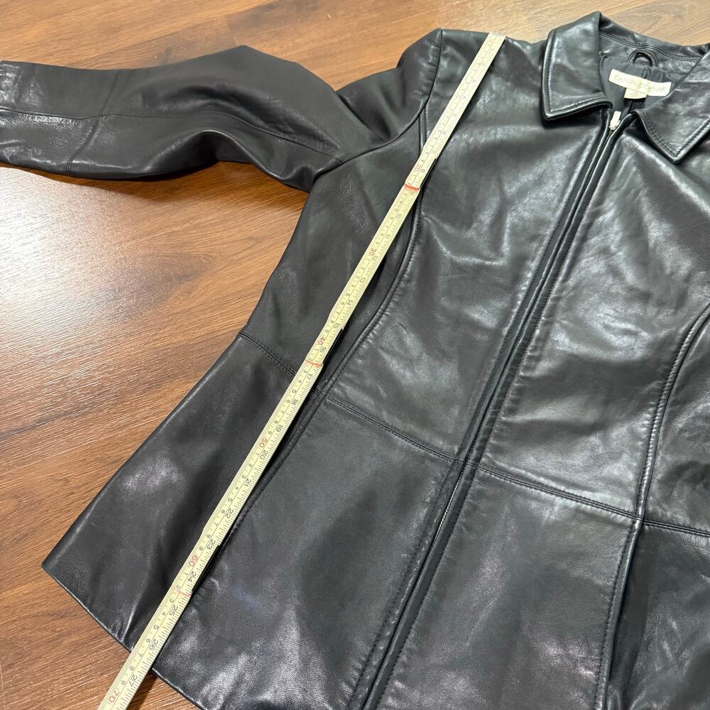 Vintage Y2K Casual Corner Full Zip Genuine Leather Jacket Minimalist Black Sz M - Picture 4 of 6
